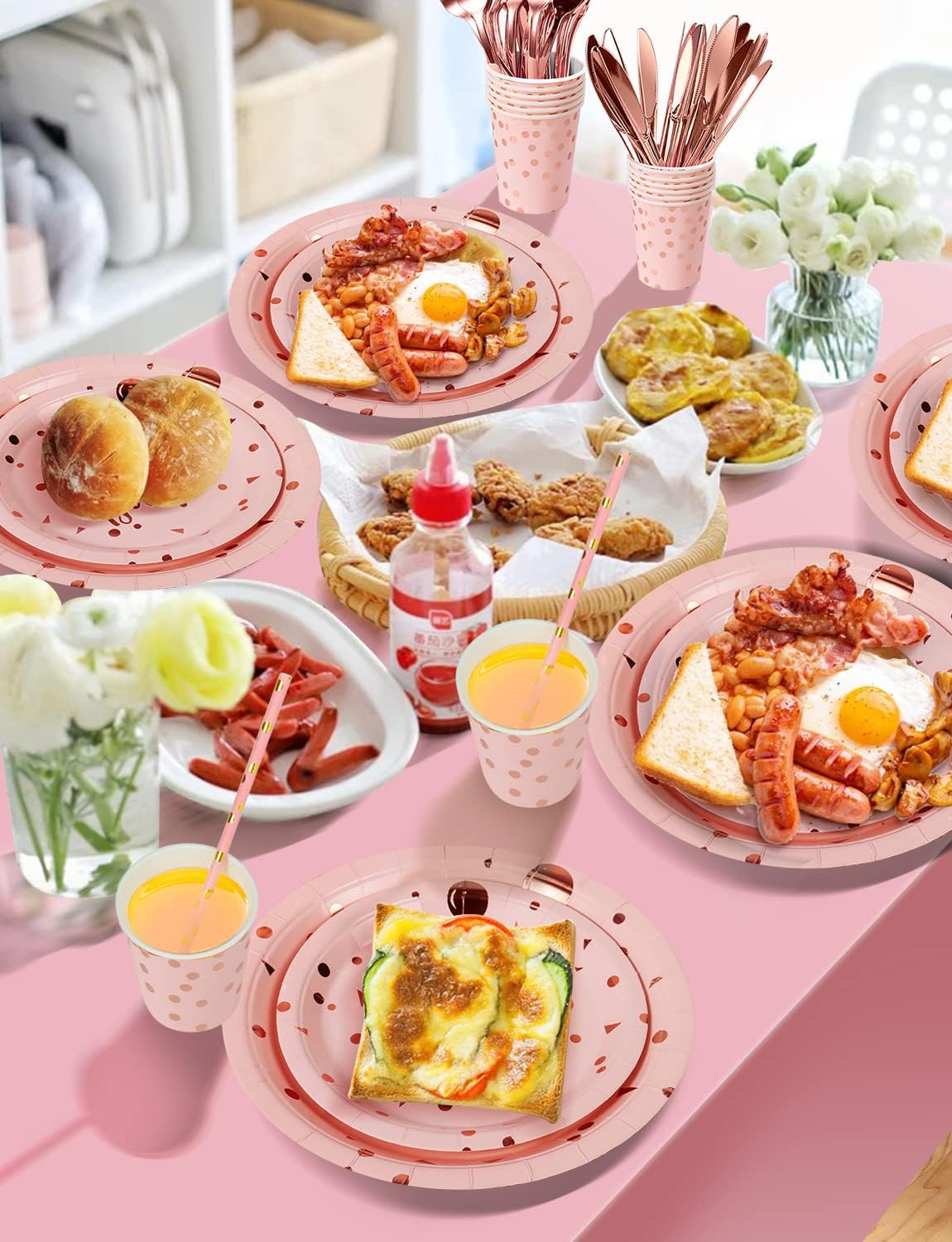 Nkaiso 161 Pcs Pink and Rosegold Birthday Plates and Napkins Set -20 Serves