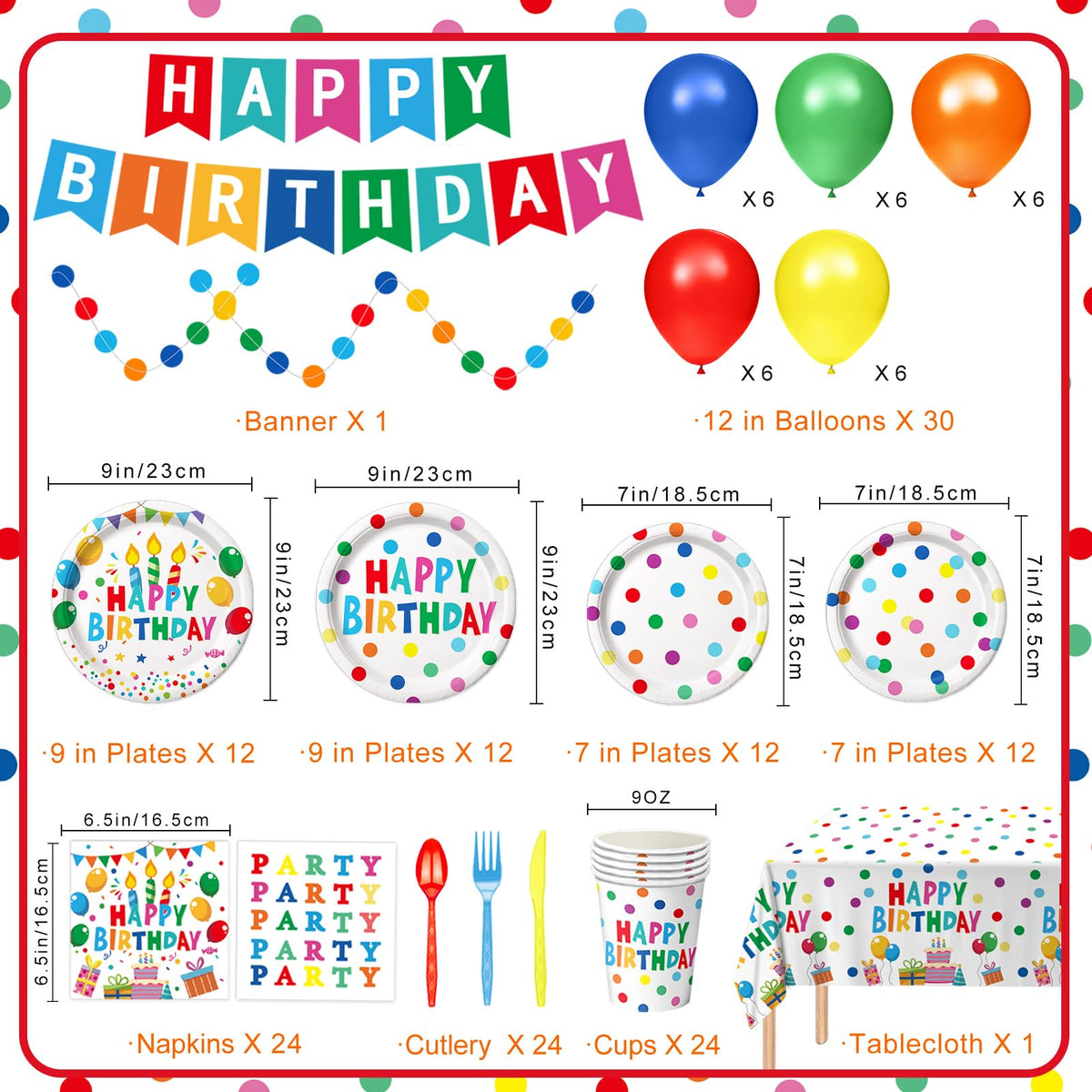 Colorful Birthday Party Decoration & Tableware Set – 24 Guests
