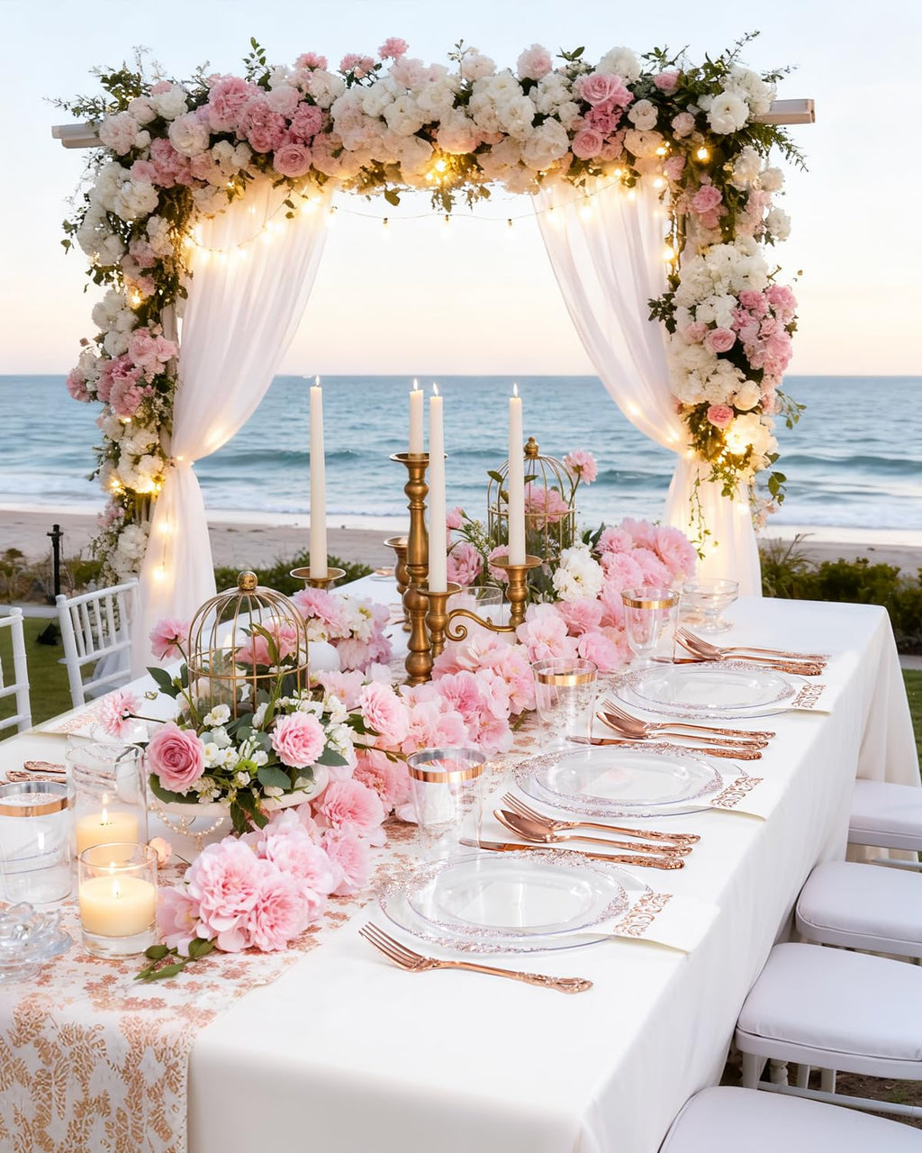YOUBET 700PCS Rose Gold Plastic Dinnerware Set for Wedding Party