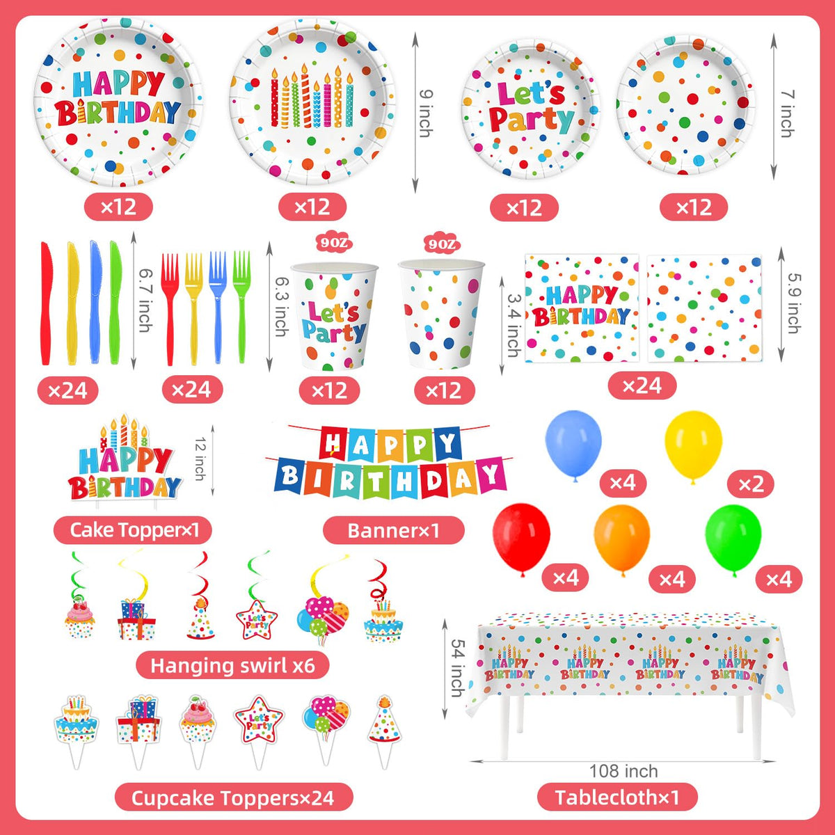 Colorful Birthday Party Supplies Set – 195 Pieces