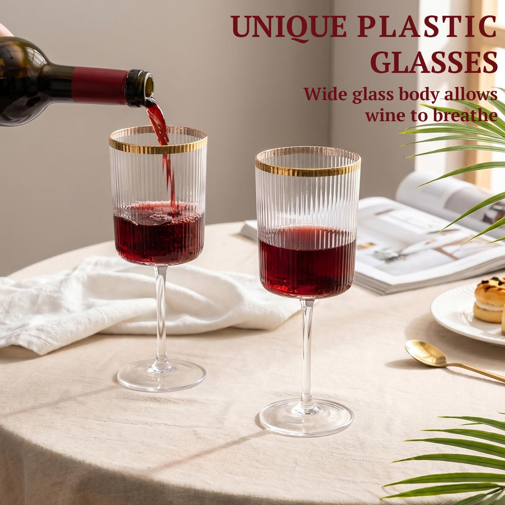 Gold Disposable Plates & Clear Wine Glasses – 374 Pieces