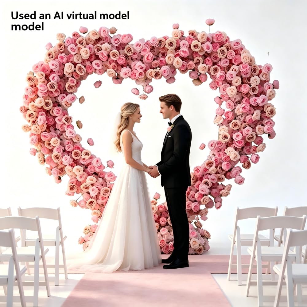 Pink Artificial Flower Decor with Fabric Heart-Shaped Backdrop