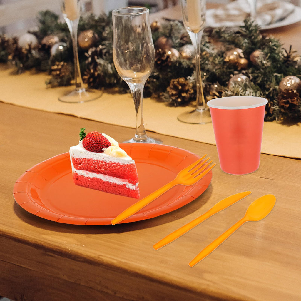Orange Party Tableware Set with Paper Plate Cups Napkins Xmas