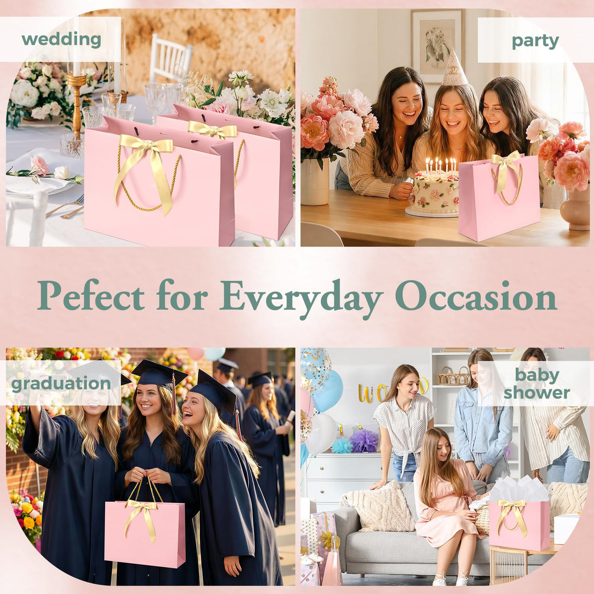 Pink Paper Gift Bags with Handles – 240 Pieces