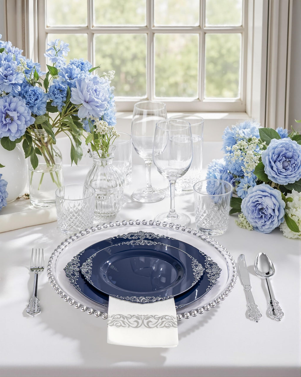 Hioasis 350 Pcs Blue Silver Plates for Graduation