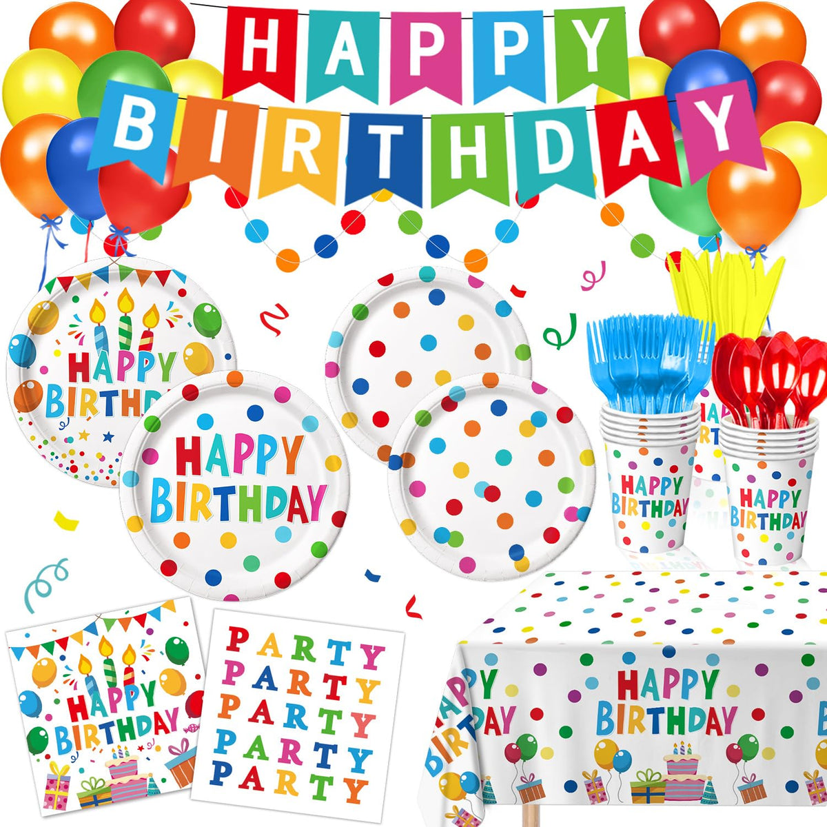 Colorful Birthday Party Decoration & Tableware Set – 24 Guests