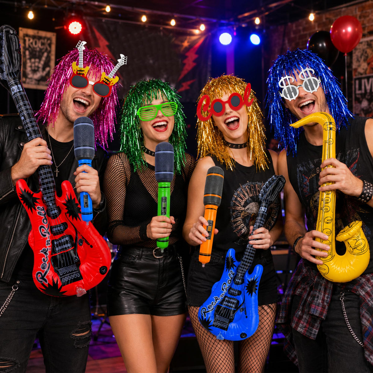24PCS 6Sets Rock and Roll Funny 80s Photo Booth Props