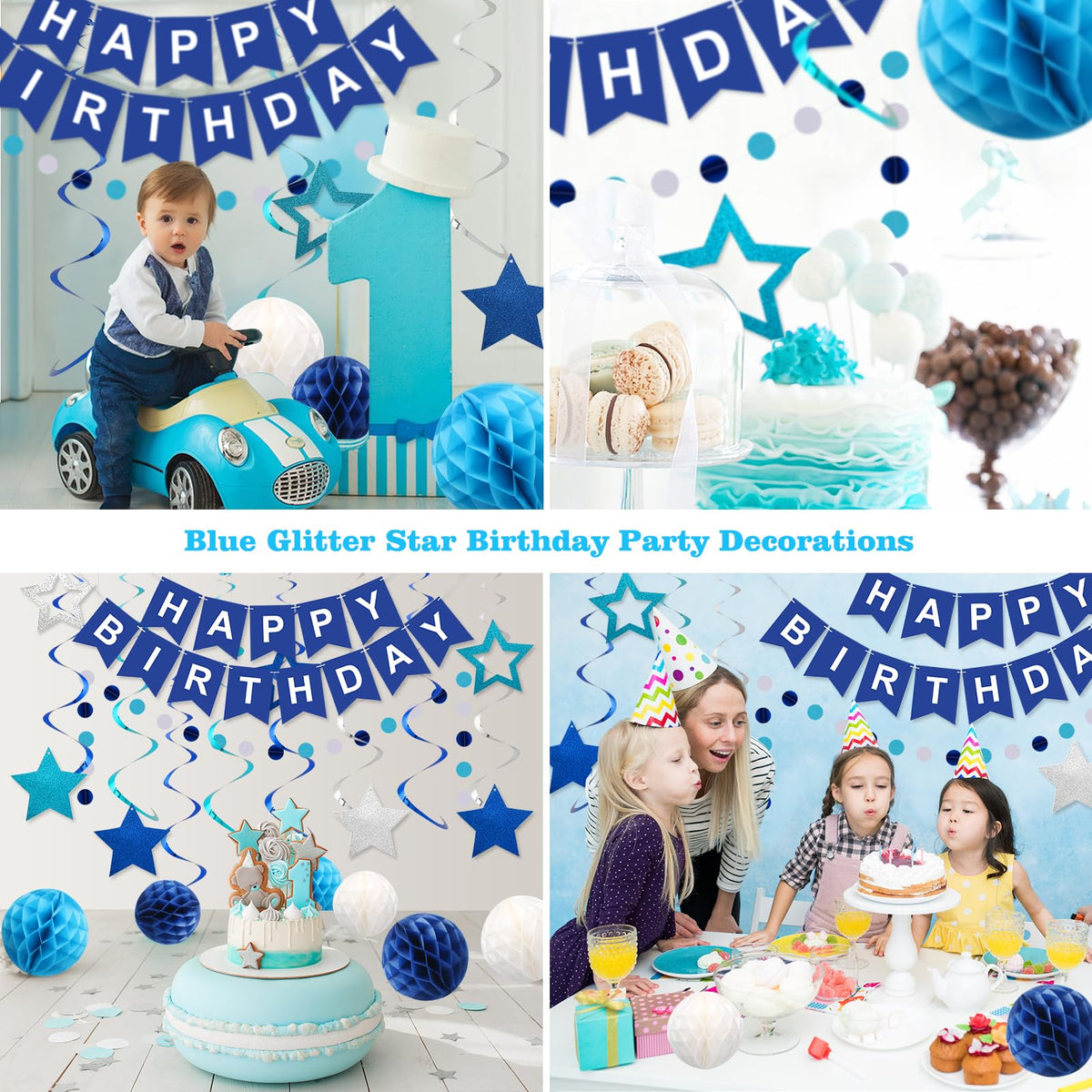 Happy Birthday Banner with Honeycomb Balls