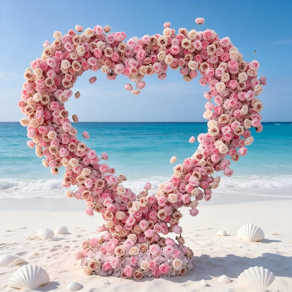 Pink Artificial Flower Decor with Fabric Heart-Shaped Backdrop