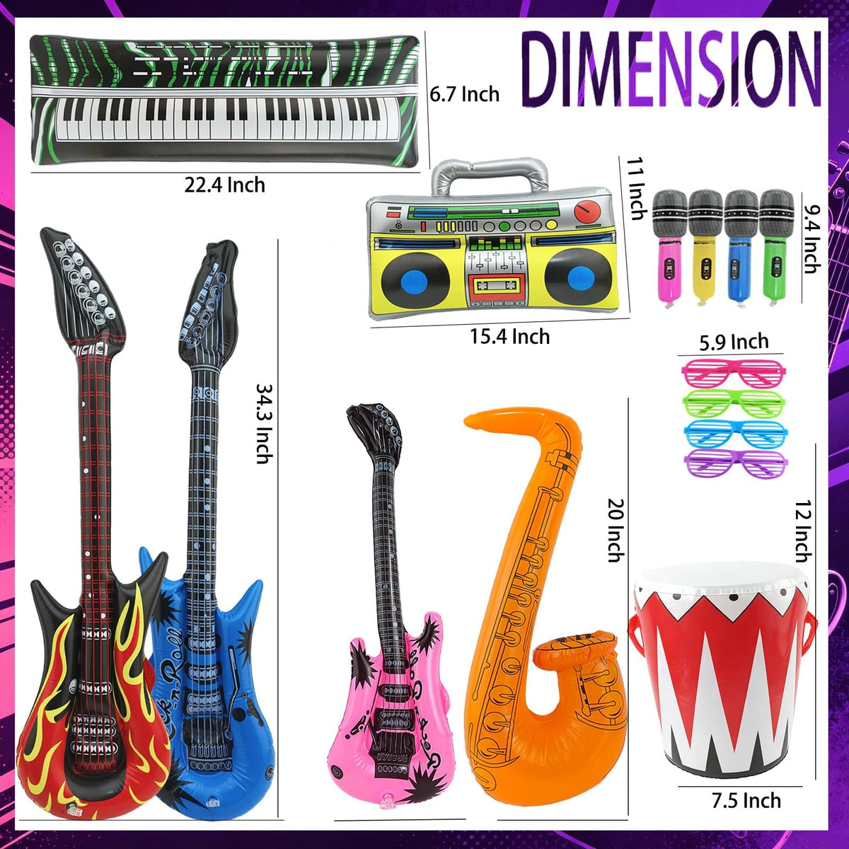 15 Pcs Inflatable Instruments Photo Booth Props Rock for Men