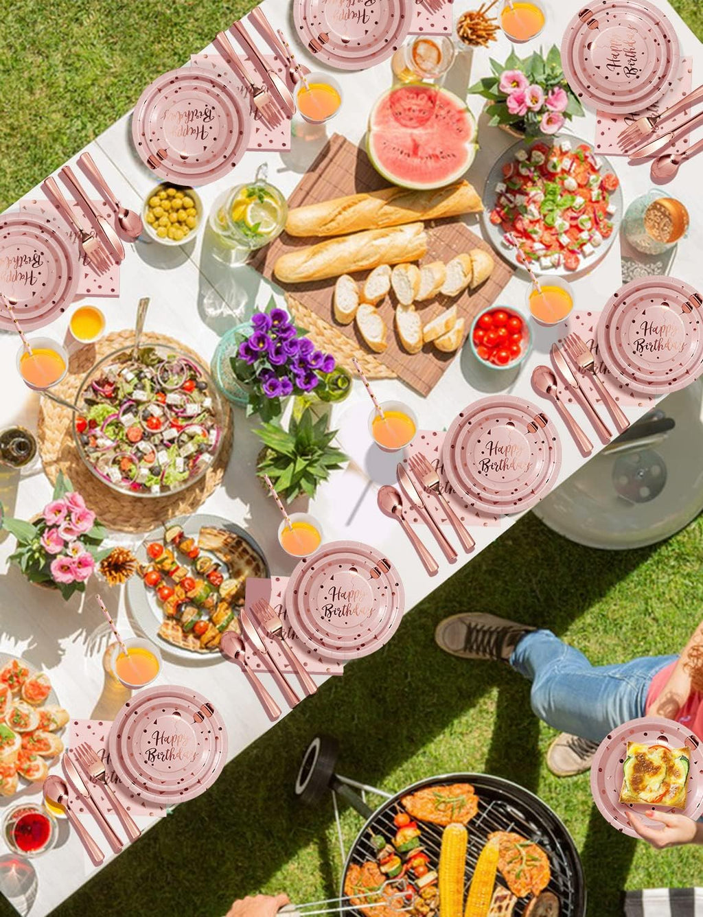 Nkaiso 161 Pcs Pink and Rosegold Birthday Plates and Napkins Set -20 Serves