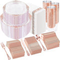 YOUBET 700PCS Rose Gold Plastic Dinnerware Set for Wedding Party