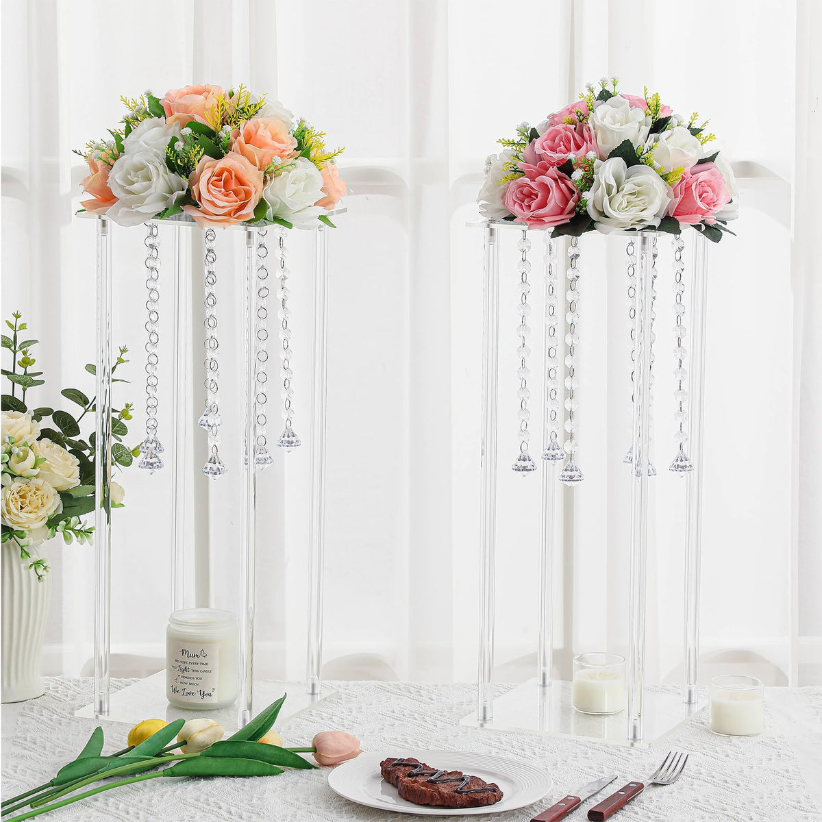 20" Acrylic Flower Stand with Hanging Crystals