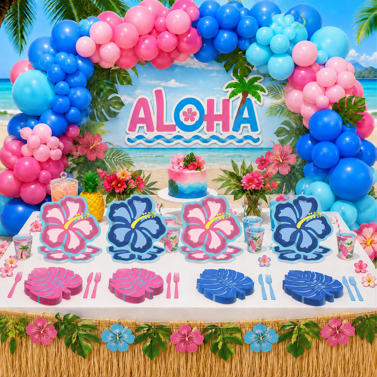 Tropical Hibiscus Party Plates & Napkins – 60 Pieces