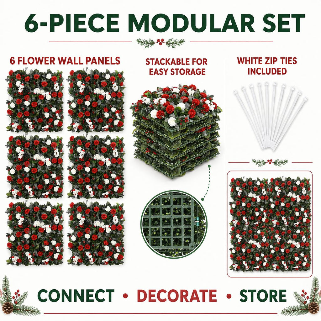 Christmas Floral Wall Backdrop Panels – 6 Pieces
