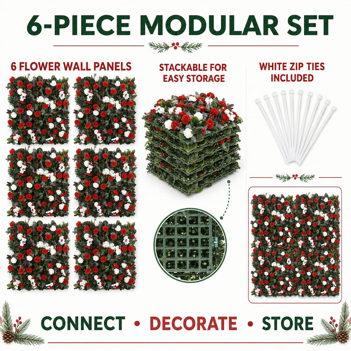 Christmas Floral Wall Backdrop Panels – 6 Pieces