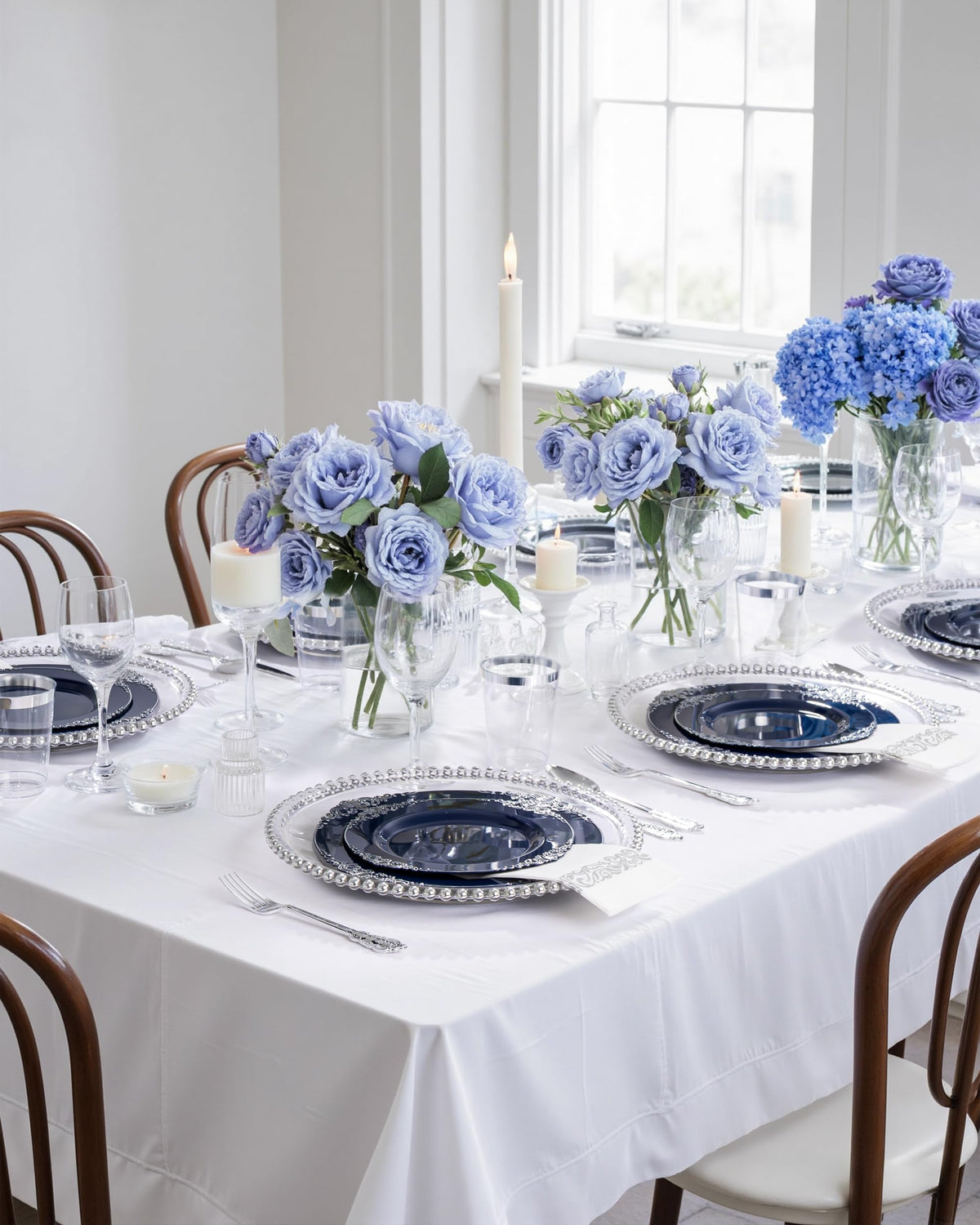 Hioasis 350 Pcs Blue Silver Plates for Graduation