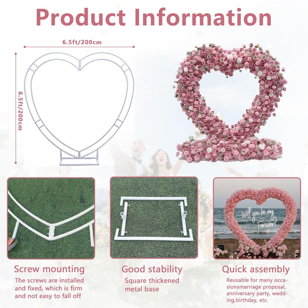 Heart-Shaped Floral Wedding Arch – Champagne White