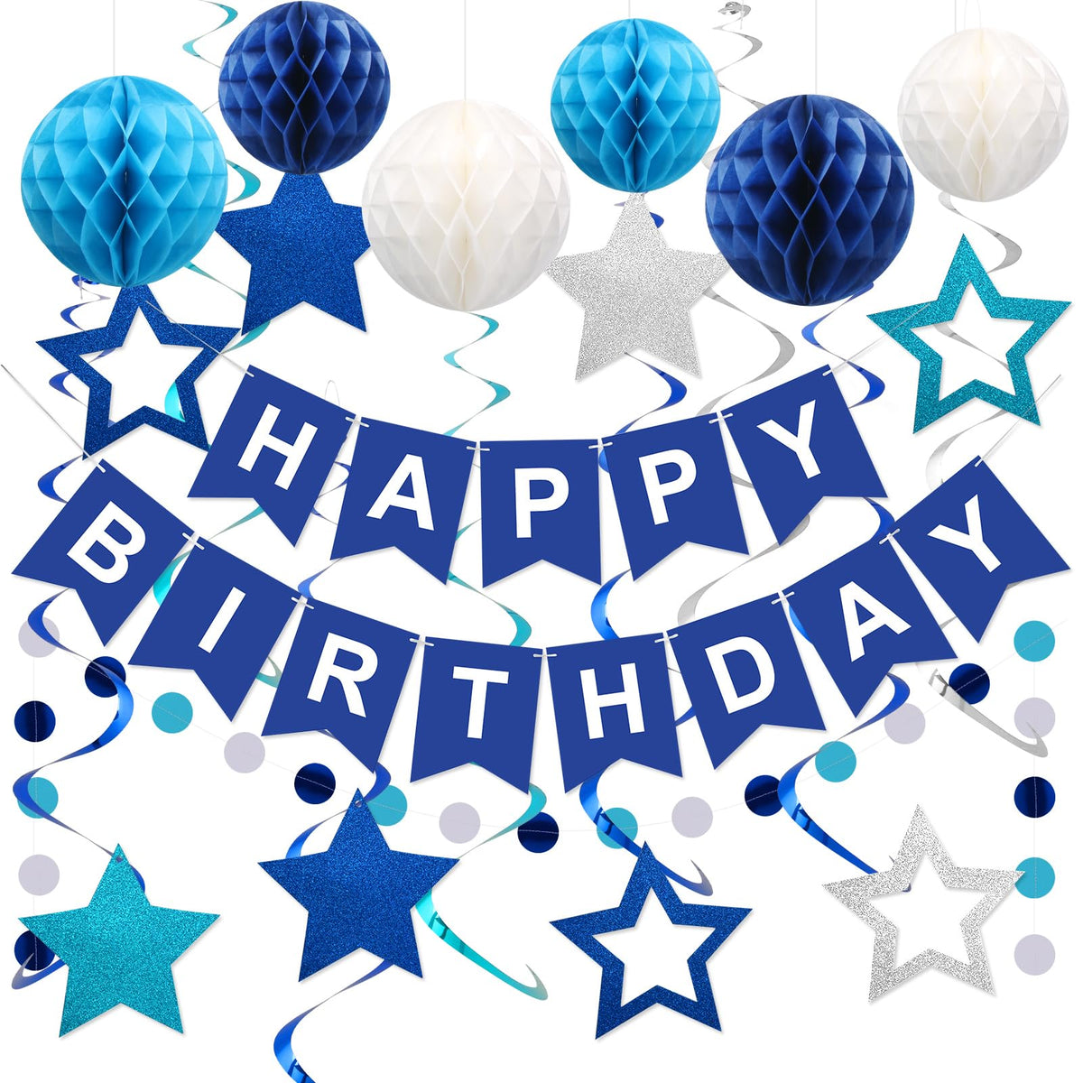 Happy Birthday Banner with Honeycomb Balls