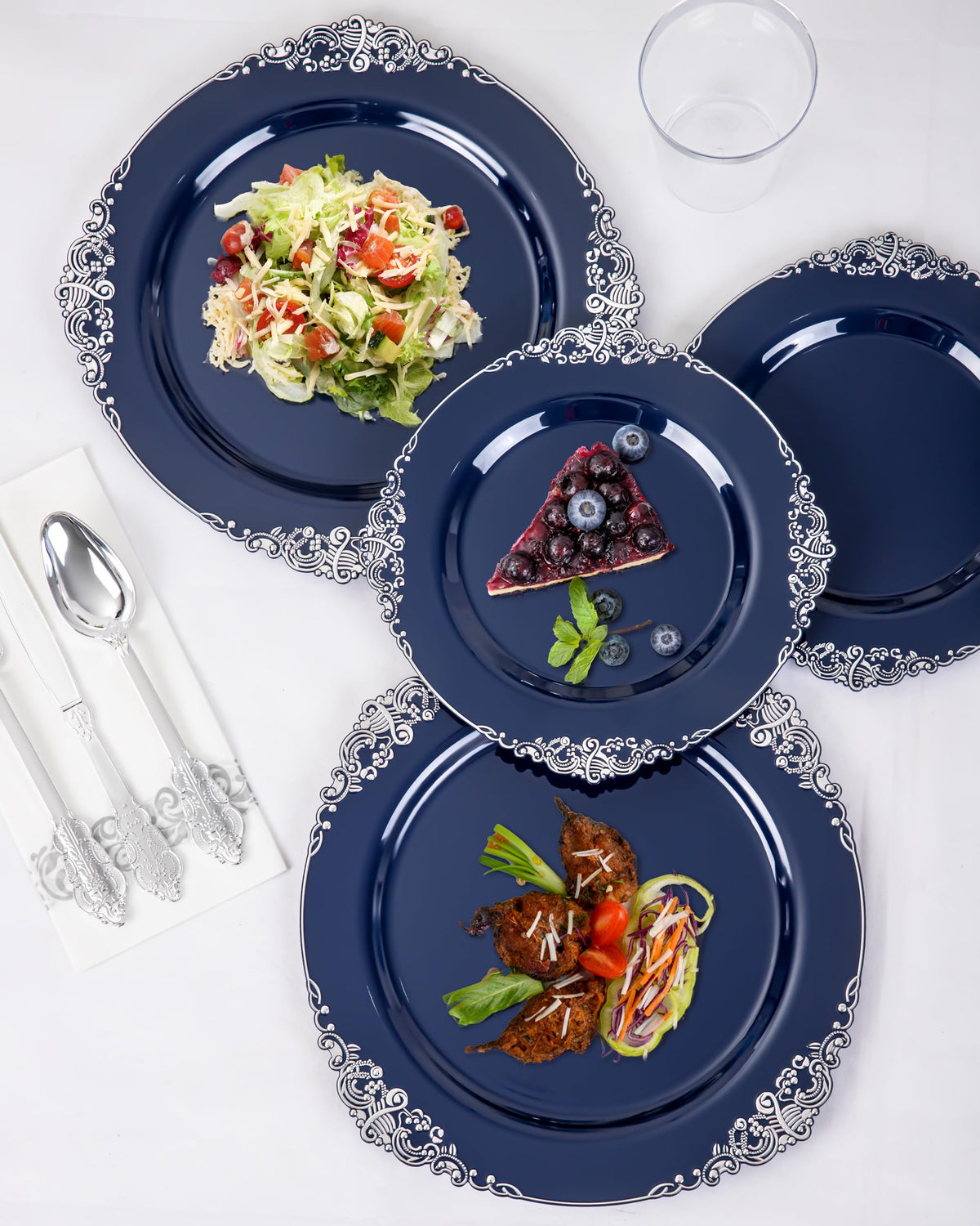 Hioasis 350 Pcs Blue Silver Plates for Graduation