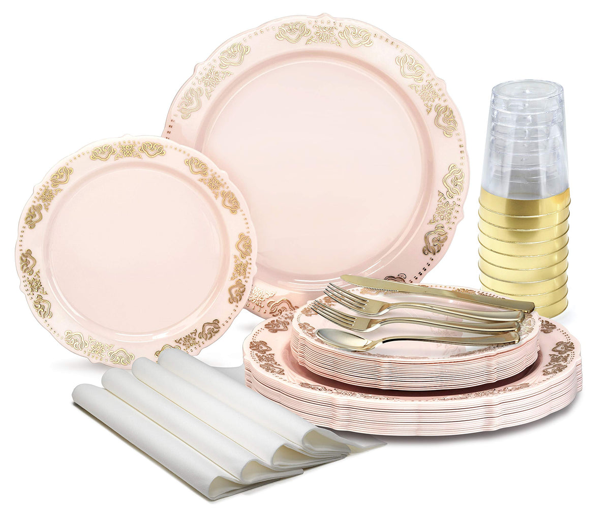 Light Pink & Gold Disposable Dinnerware Set – 960 Pieces