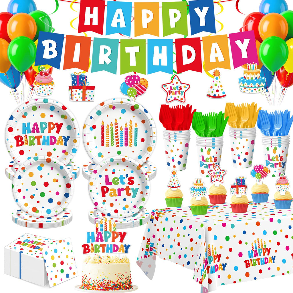 Colorful Birthday Party Supplies Set – 195 Pieces