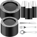 Black & Silver Disposable Dinnerware Set – 300 Pieces