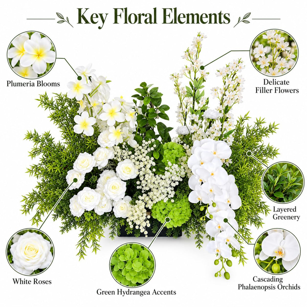 Artificial Floor Flower Arrangement, White & Green Wedding Event Decor