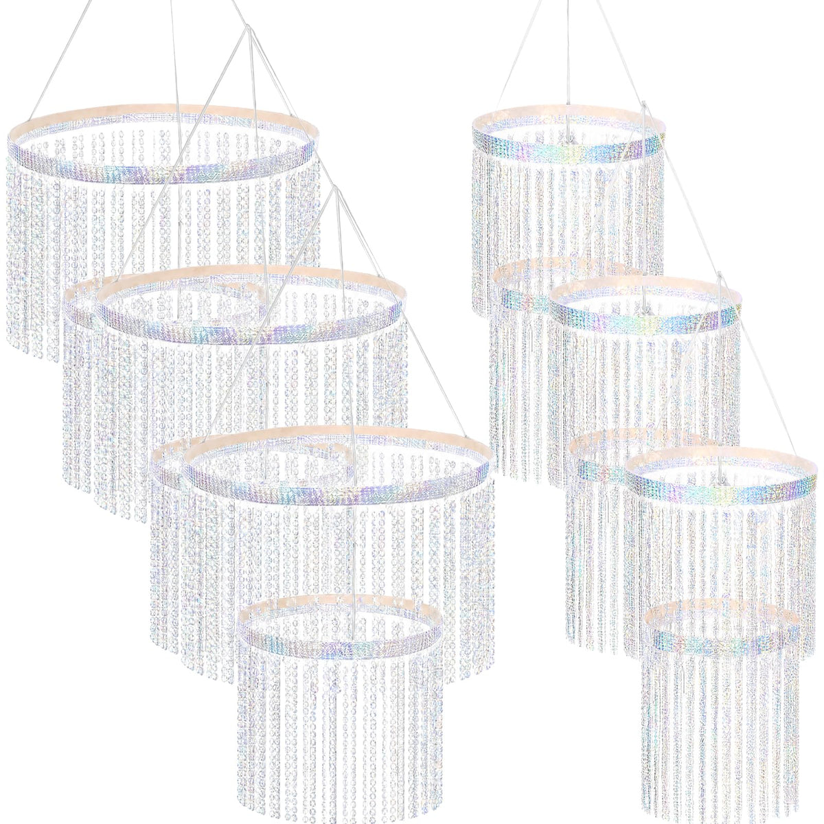 Ropoloogy 6 Pcs Fringe Tinsel Chandelier Iridescent Silver Party Decor