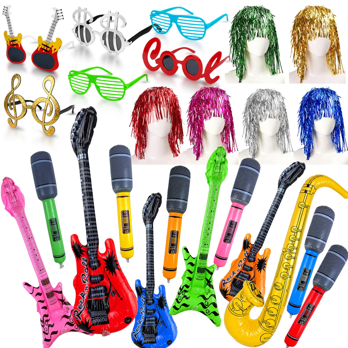 24PCS 6Sets Rock and Roll Funny 80s Photo Booth Props